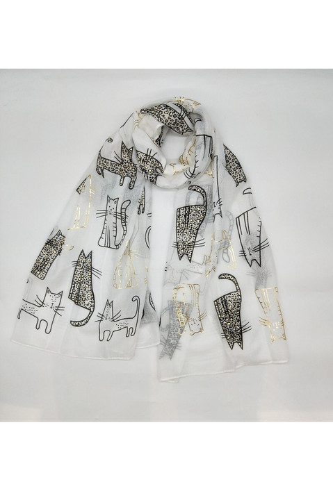 Kissahuivi isot kissat valkoinen