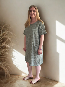 Laura raidallinen taskumekko khaki