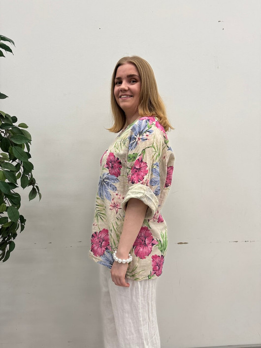 Malla kesäpaita kukat beige