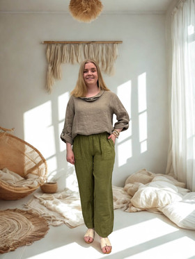 Marjaana pellavahousut oliivi