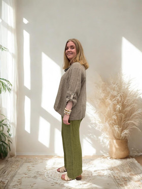 Marjaana pellavahousut oliivi