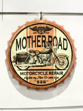 Pyöreä metallikyltti moottoripyörä Route 66