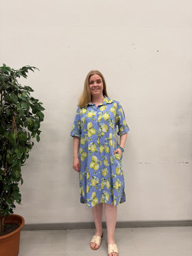 Mira pellavamekko sitruuna farkunsininen