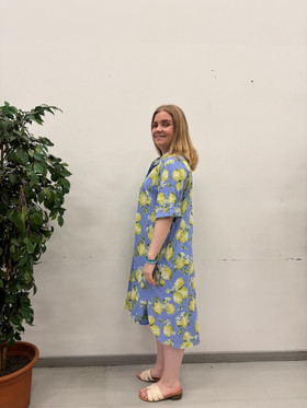 Mira pellavamekko sitruuna farkunsininen