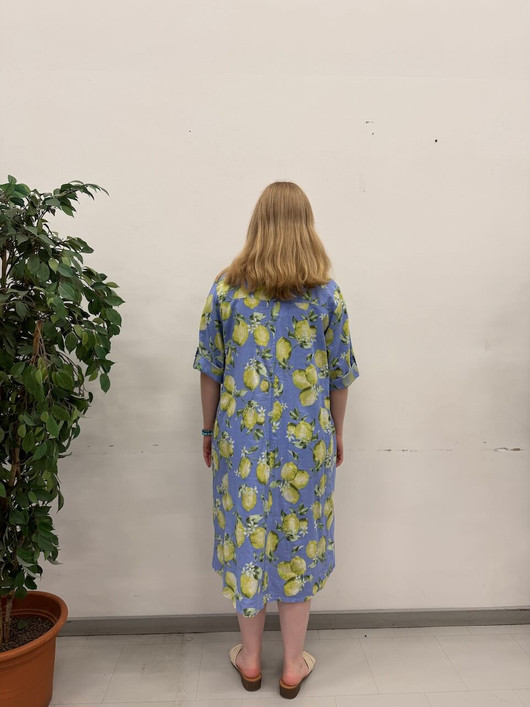 Mira pellavamekko sitruuna farkunsininen