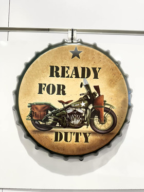 Pyöreä metallikyltti Ready for duty