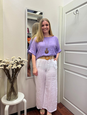 Suvi pellavahousut vyöllä valkoinen