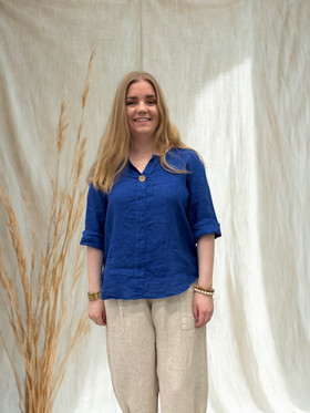 Varpu pellavapaita napilla sähkönsininen M/L