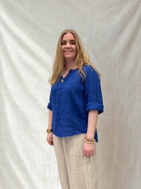 Varpu pellavapaita napilla sähkönsininen M/L