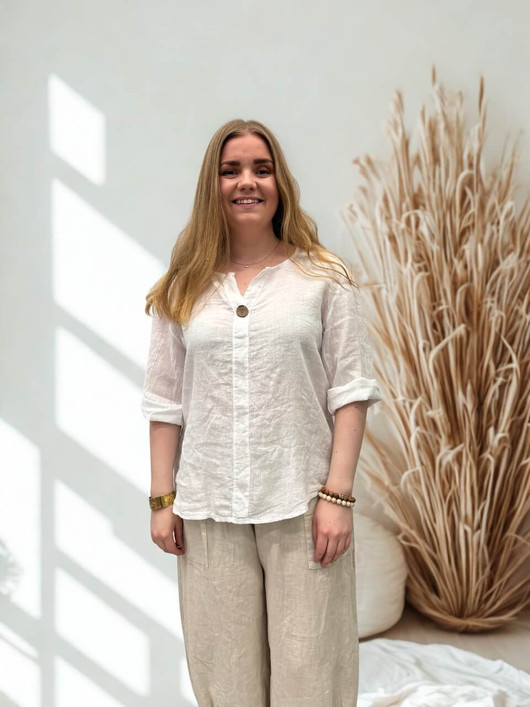 Varpu pellavapaita napilla valkoinen M/L