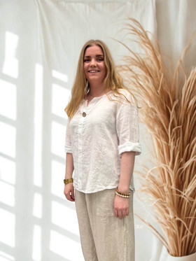 Varpu pellavapaita napilla valkoinen M/L