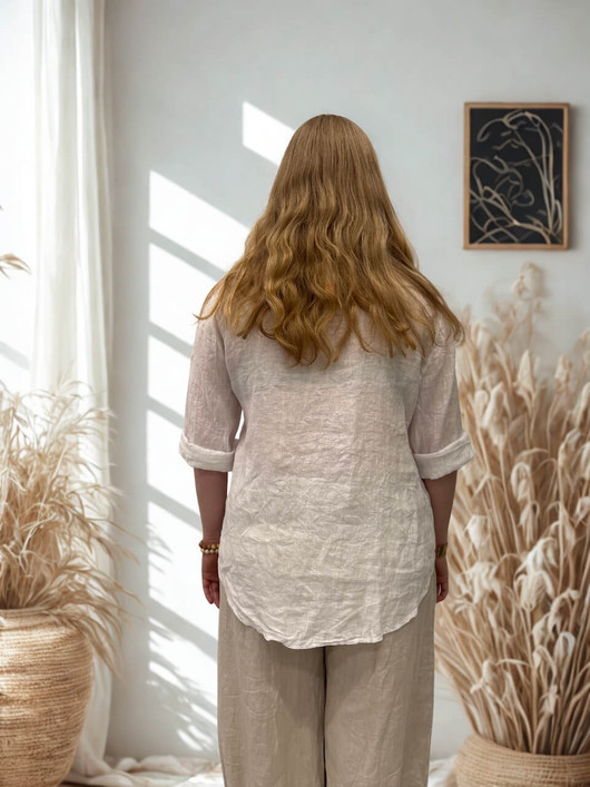 Varpu pellavapaita napilla valkoinen M/L