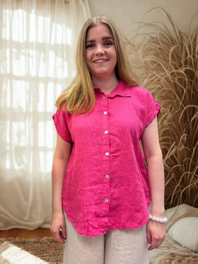 Vilma lyhythihainen pellavapaita pinkki