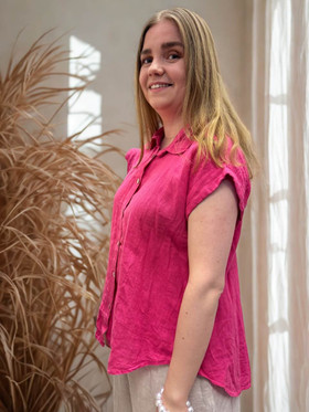 Vilma lyhythihainen pellavapaita pinkki