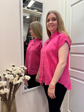 Vilma lyhythihainen pellavapaita pinkki