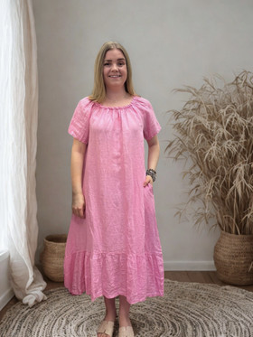 Violetta pellavamekko vaaleanpunainen