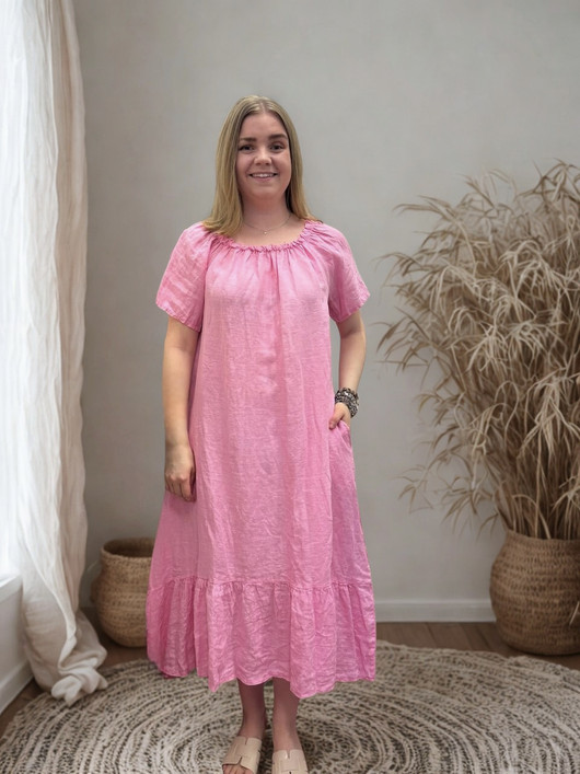 Violetta pellavamekko vaaleanpunainen