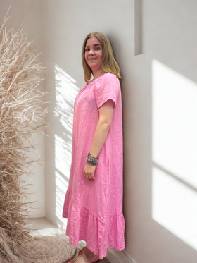 Violetta pellavamekko vaaleanpunainen
