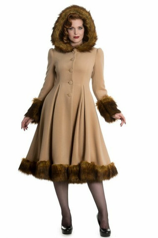 Hupullinen talvitakki, beige. Ale tuote, ei vaihto-palautusoikeutta!