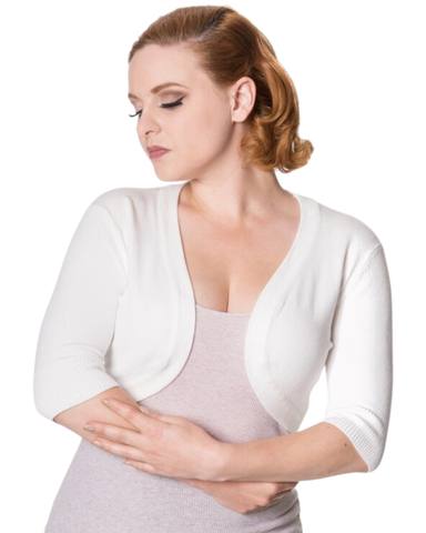 Valkoinen off white puolihiha neulebolero