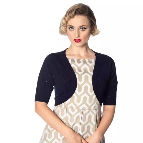 Musta puolihiha bolero, hengittävä puuvilla, viskoosin sekoite.