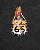 Hiilenharmaa keilapaita. Route 66 Pin-Up Paneeli
