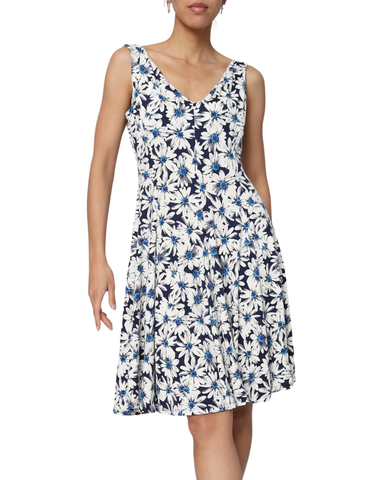Daisy. Lyhyt mekko, V-pääntie, jossa päivänkakkara-kuvio