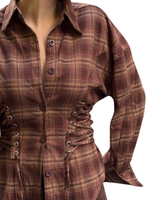 Ruskea Ruudullinen paitapusero sivunyöreillä 