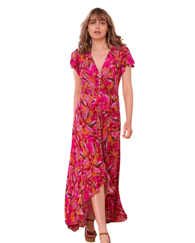 Saija mekko <3 Perhoshihallinen maksimekko, Fuksia/Pinkki monivärinen