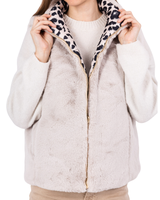 Leopardi ja tekoturkis kääntöliivi, musta ja beige