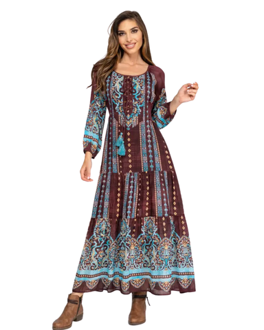 Hihallinen pitkä bohomekko. viininpuna/turkoosi