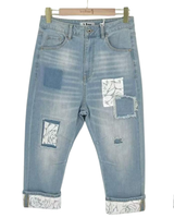  Boyfriend farkut kuvioitu kontrastikangas koristeena, Over size.