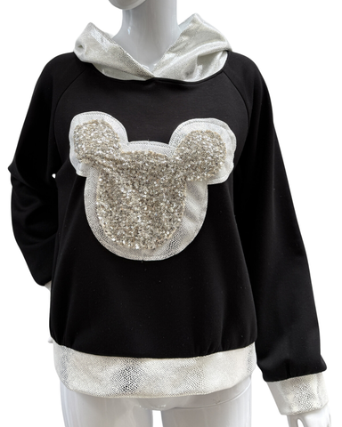 Naisten kimalteleva Mikki huppari paljeteilla. One size