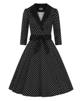 Cora Polka Dot. Mustavalkoinen hihallinen kellomekko