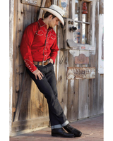 Miesten westernpaita Jack, punainen pitkähihainen