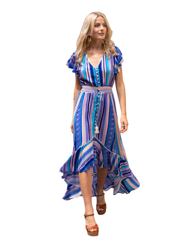 Saija mekko, Perhoshihallinen maksimekko, sininen etninen kuosi 