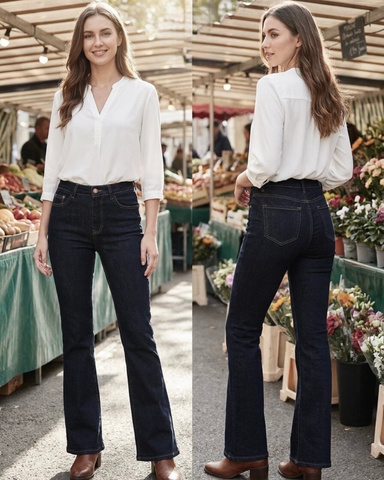 Mustat Joustavat trumpettilahkeiset farkut, bootcut malli