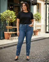 Siniset stretch kukkatimantti koristellut farkut.