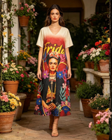 Sun Love Frida Kahlo -T-paitamekko kimalteella – Beige