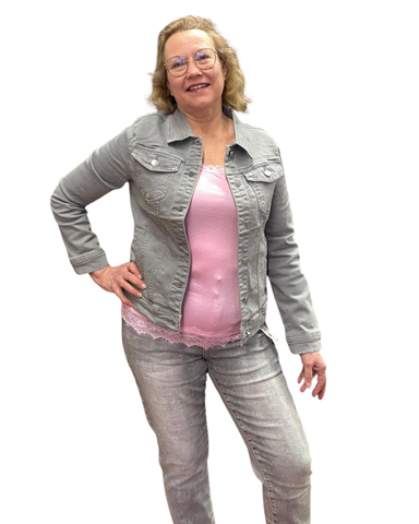 Harmaa joustava farkkutakki, myös pluskoot