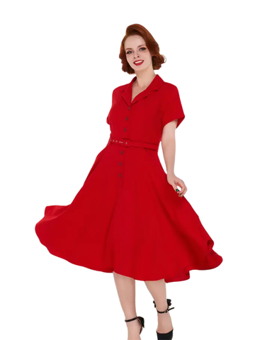  Christine Poly. Punainen lyhythihainen kellomekko, 