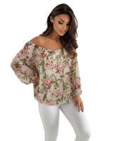 Kukkakuvioinen pusero, jossa viskoosivuori