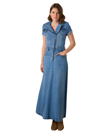 Pitkä, joustava farkkumekko