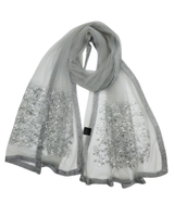 Kimaltava juhlahuivi, kukka paljettikoristeet. Musta ja hopea