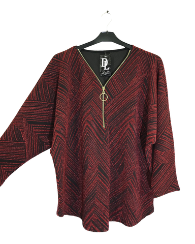 Kimallepusero V-pääntiellä ja vetoketjulla. Tunikamallinen.One size