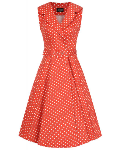 Hannah, punainen Polkadot kellomekko. Plus koot!