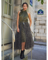 Upea khaki vihreä  leopardikuosinen pitkä tyllihame