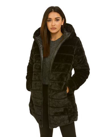 Kääntötakki.Kiiltäväpintainen toppatakki ja karvatakki. Plus koot!