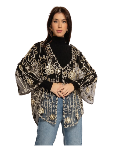  Läpikuultava,sifonkinen paljettikuvioitu jakku. Kolme kuosia