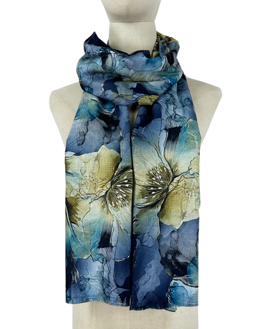 Pehmeä elegantti kaulahuivi, kultaiset kukat. Eri Värejä